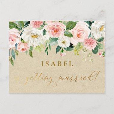 Blush Pink Watercolor Floral & Kraft Bridal Shower PostInvitations