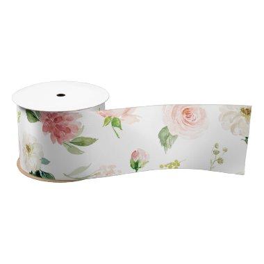 Blush Pink Watercolor Floral Pattern Satin Ribbon