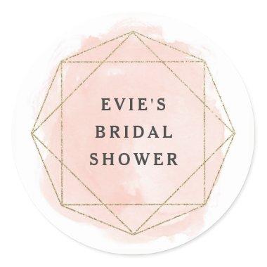 Blush Pink Watercolor Gem Glitter Bridal Shower Classic Round Sticker