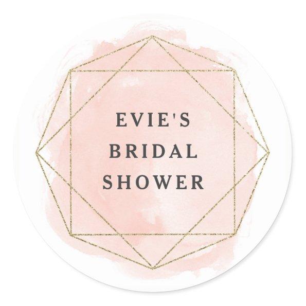 Blush Pink Watercolor Gem Glitter Bridal Shower Classic Round Sticker