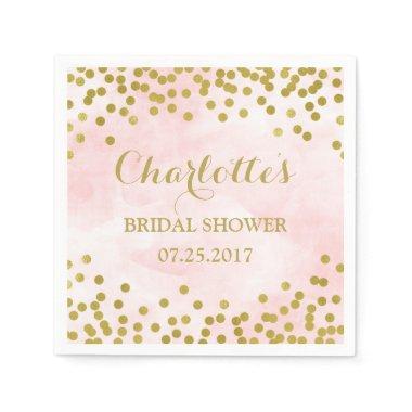 Blush Pink Watercolor Gold Confetti  Paper Napkins