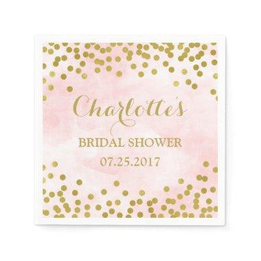 Blush Pink Watercolor Gold Confetti Bridal Shower Paper Napkins