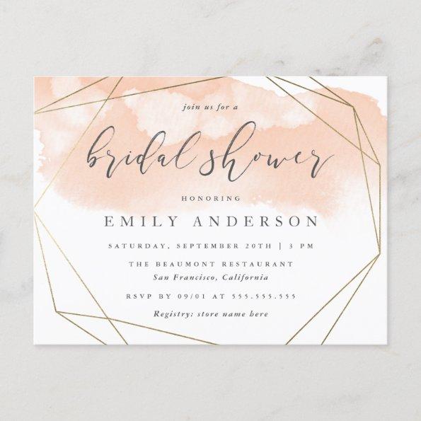 Blush Pink Watercolor Gold Geometric Bridal Shower Invitation PostInvitations