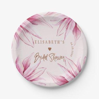Blush pink watercolor magnolias bridal shower paper plates