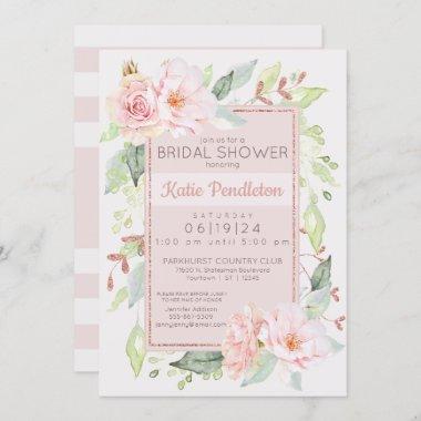 Blush Pink Watercolor Roses Feminine Bridal Invitations