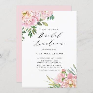 Blush Pink Watercolor Roses Floral Bridal Luncheon Invitations