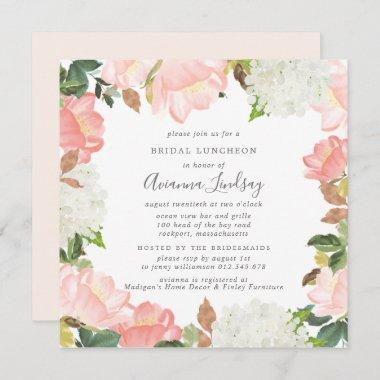 Blush Pink White Floral Bridal Luncheon Invitations