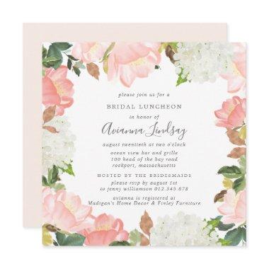 Blush Pink White Floral Bridal Luncheon Invitations