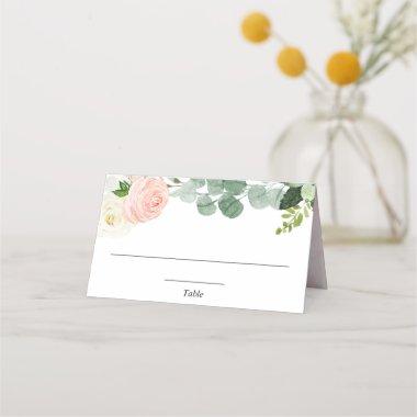 Blush pink white floral greenery elegant place Invitations