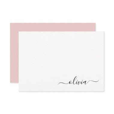 Blush Pink White Modern Script Girly Monogram Name Thank You Invitations