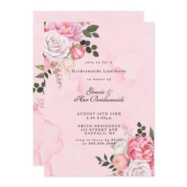 Blush Pink White Peony Bridesmaids Luncheon Invite