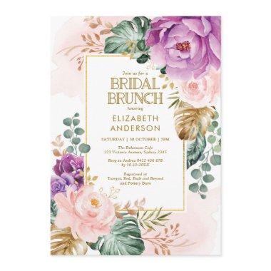 Blush Purple Roses Tropical Greenery Bridal Brunch Invitations