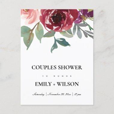 BLUSH RED ROSE WATERCOLOR FLORAL COUPLES SHOWER INVITATION POSTInvitations