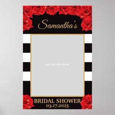 Blush Red Roses and Gold Bridal Shower photo prop Poster