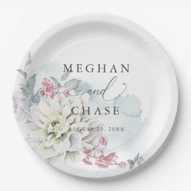 Blush Rose Alabaster Garden Floral Wedding Paper Plates