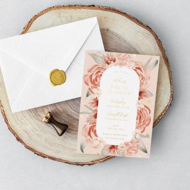 Blush Rose Bridal Shower Gold Foil Invitations