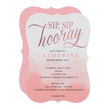 Blush & Rose faux Foil, Sip Hooray Bridal Shower Invitations