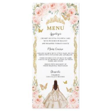 Blush Rose Floral Champagne Dress Quinceañera Menu