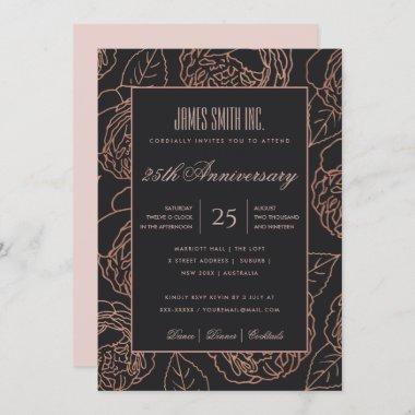 BLUSH ROSE GOLD FLORAL BLACK CORPORATE PARTY EVENT Invitations