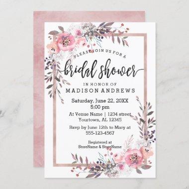 Blush & Rose Gold Framed Bridal Shower Invitations