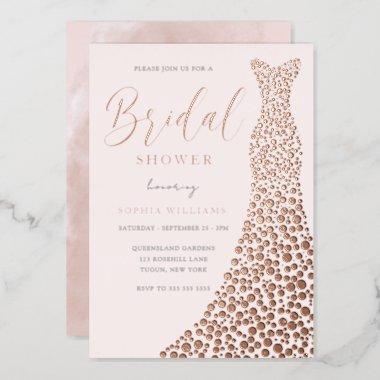 Blush & Rose Gold Gown Bridal Shower Foil Invitations