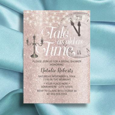 Blush Rose Gold Tale as Old as Time Bridal Shower Invitations