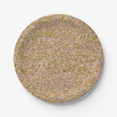 Blush Rose Pink & Gold Glam Glitter Party Sparkle Paper Plates