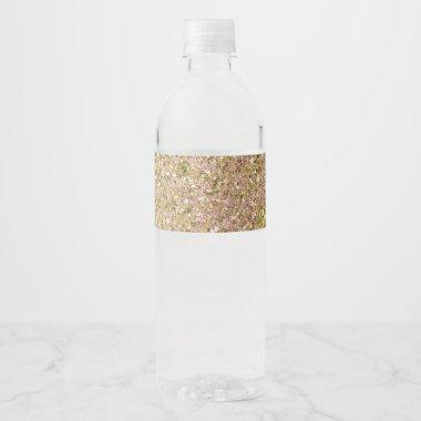 Blush Rose Pink & Gold Glam Glitter Party Sparkle Water Bottle Label