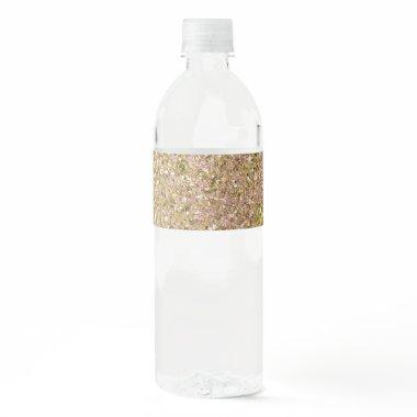 Blush Rose Pink & Gold Glam Glitter Party Sparkle Water Bottle Label