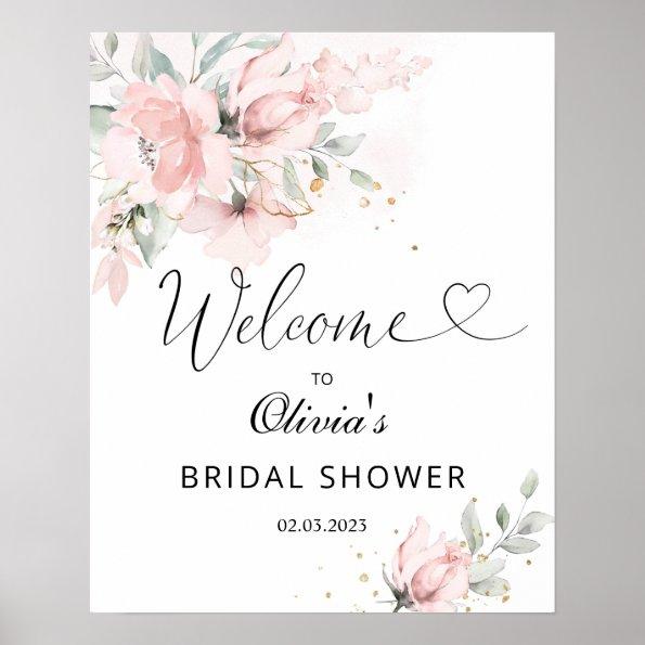 Blush roses bridal shower welcome sign