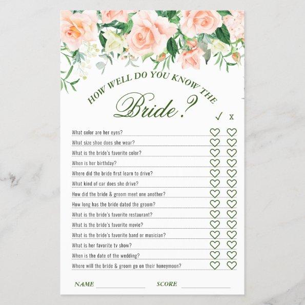 Blush Roses Floral Double-Sided Bridal Shower Game