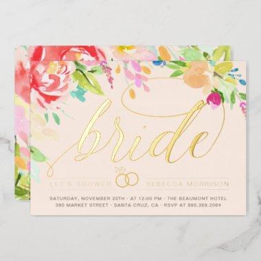 Blush | Roses & Gold Diamond Ring Bridal Shower Foil Invitations