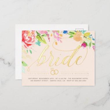 Blush | Roses & Gold Diamond Ring Bridal Shower Foil Invitation PostInvitations