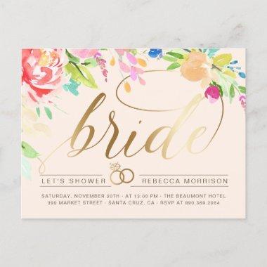 Blush | Roses & Gold Diamond Ring Bridal Shower Invitation PostInvitations