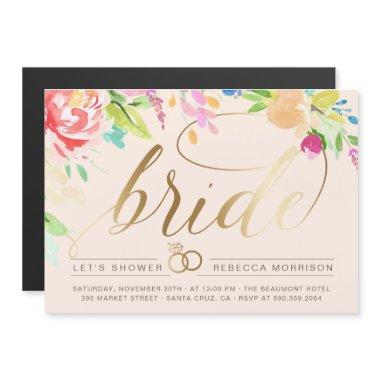 Blush | Roses & Gold Diamond Ring Bridal Shower Magnetic Invitations
