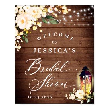 Blush Roses Lantern Rustic Wood Bridal Shower Poster