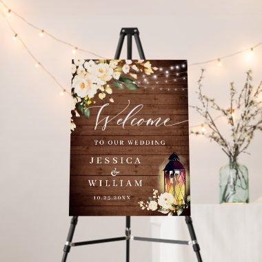 Blush Roses Lantern Rustic Wood Welcome Wedding Foam Board