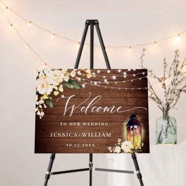 Blush Roses Lantern Rustic Wood Welcome Wedding Foam Board