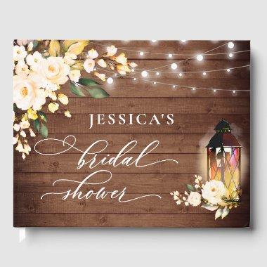 Blush Roses Rustic Wood Lantern  Guest Book