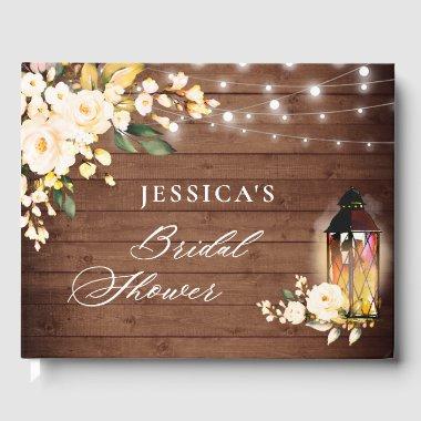Blush Roses Rustic Wood Lantern  Guest Book