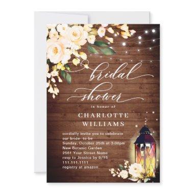 Blush Roses Rustic Wood Lantern Bridal Shower Invitations