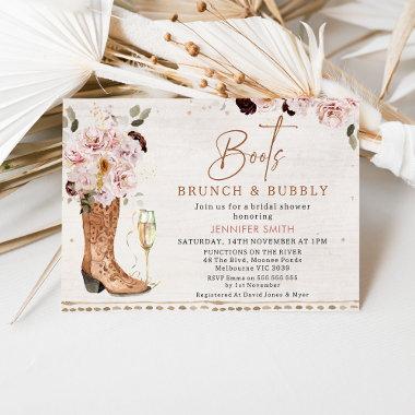 Blush Rustic Boots Brunch Bubbly Bridal Shower Invitations