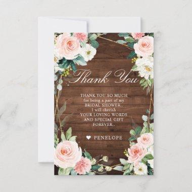 Blush Rustic Wood Botanical Bridal Shower Thank You Invitations