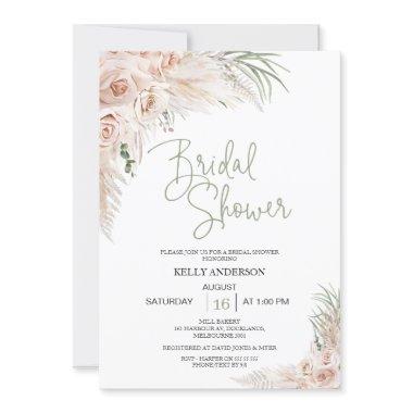 Blush Sage Boho Floral Bridal Shower Invitations