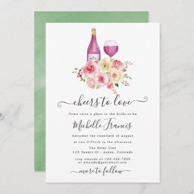 Blush & Sage Floral Bridal Shower Wine Tasting Invitations