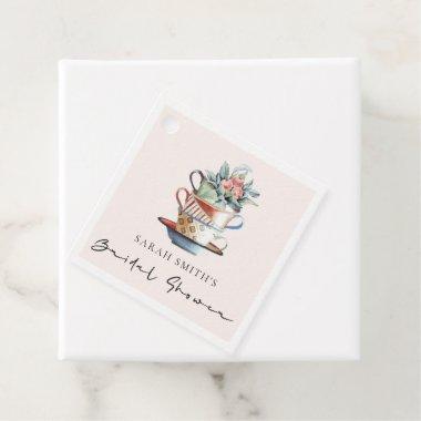 Blush Stacked Cups Floral  Tea Party Favor Tags