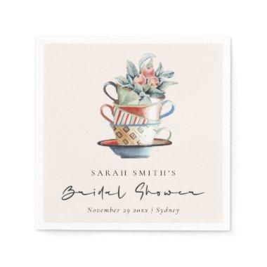 Blush Stacked Cups Floral Bridal Shower Tea Party Napkins