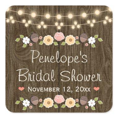 Blush String of Lights Rustic Fall Bridal Shower Square Sticker