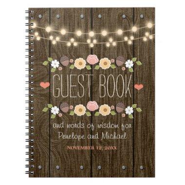 Blush String of Lights Rustic Fall Wedding Guest Notebook