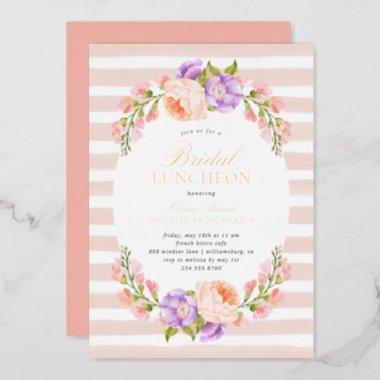Blush Stripe and Bloom Bridal Luncheon Foil Invitations